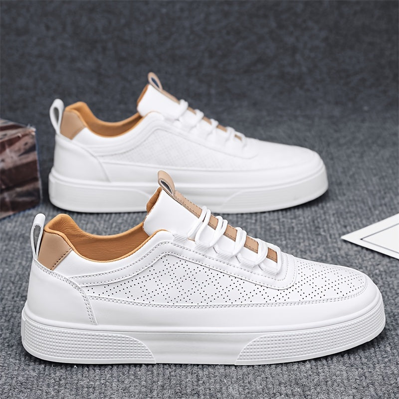 Men's casual sneakers low stylish perforated design - trendy lace-up shoes for everyday outings