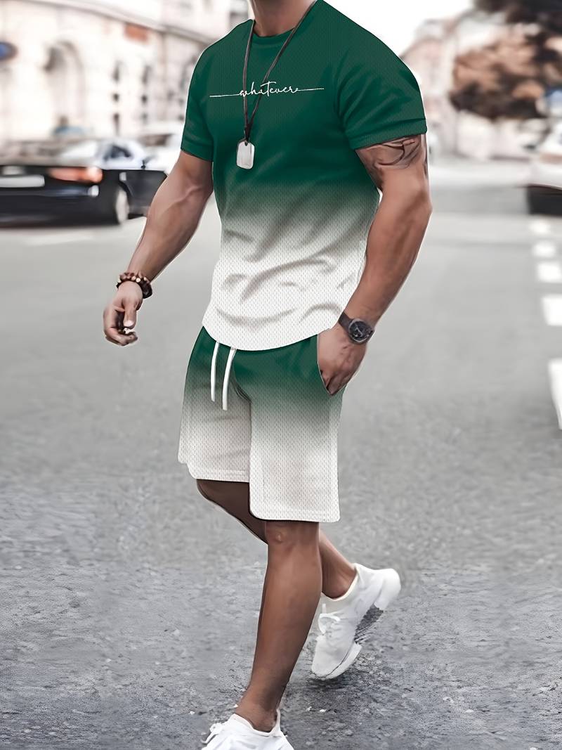 2-piece men's relaxed fit t-shirt and shorts set - breathable outdoor attire for casual days