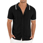 Men's short sleeve polo shirt modern ribbed design - casual office attire