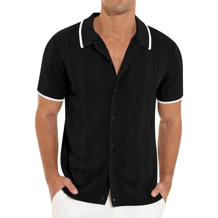 Men's short sleeve polo shirt modern ribbed design - casual office attire