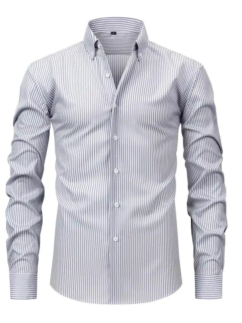 Men's long sleeve striped shirt - classic tailored fit for office and casual wear