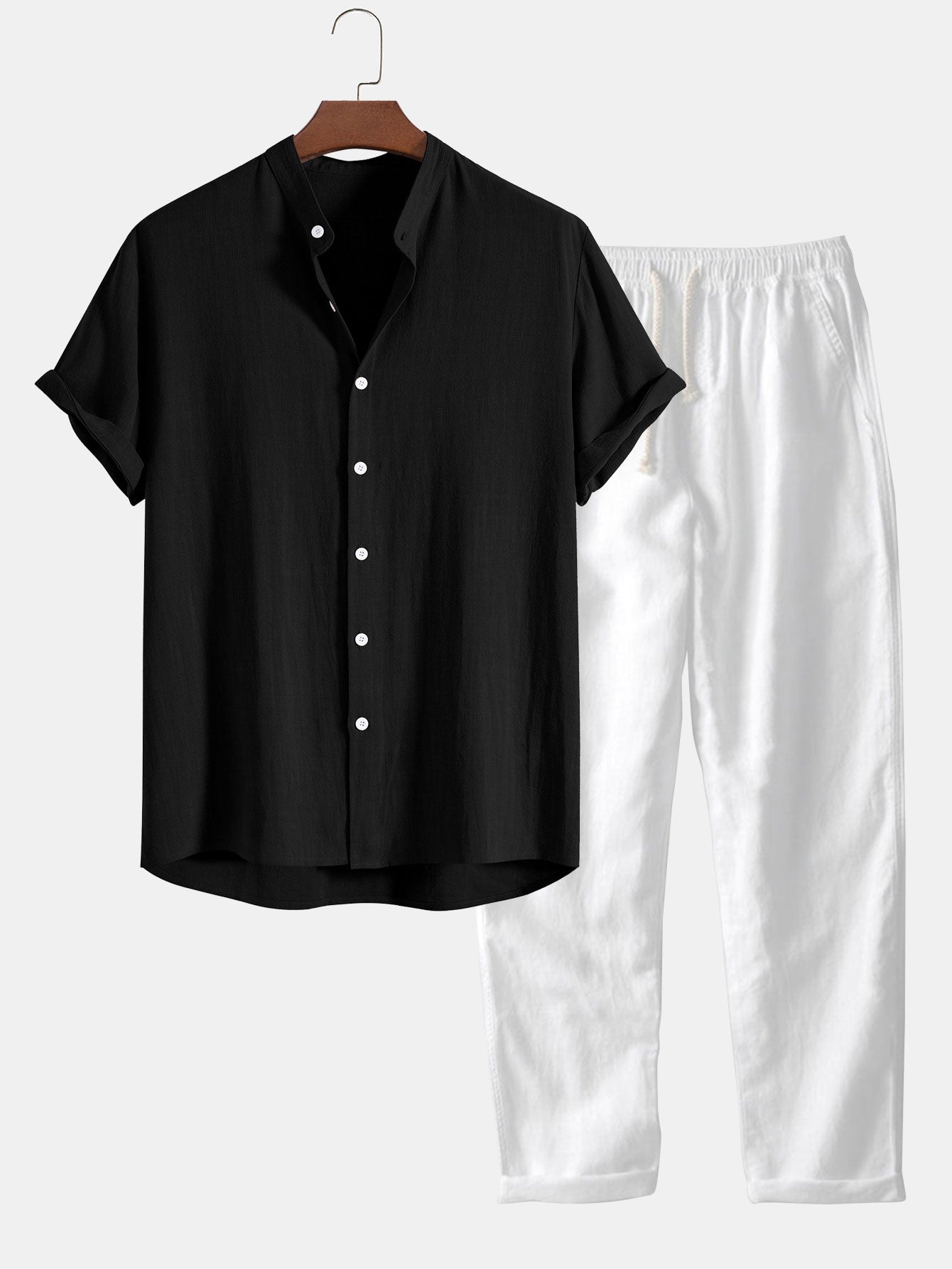2-piece men's linen trousers and short sleeve shirt set - casual summer attire