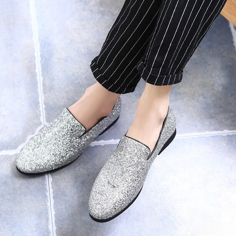 Men's sparkling loafers smart casual evening wear - stylish slip-on shoes for sophisticated occasions