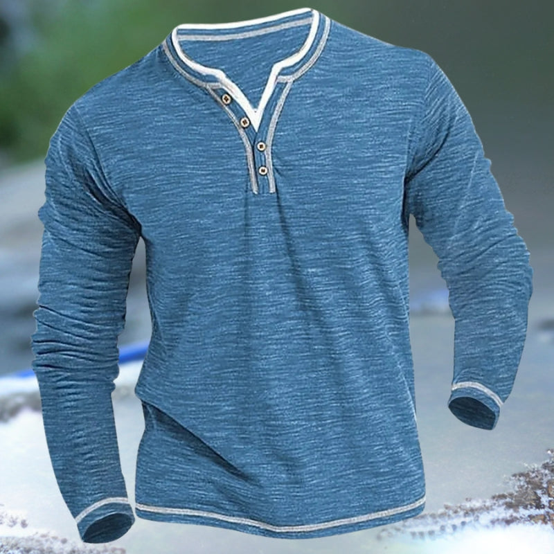 Men's long sleeve henley top soft cotton casual wear - versatile everyday jumper for relaxed outings