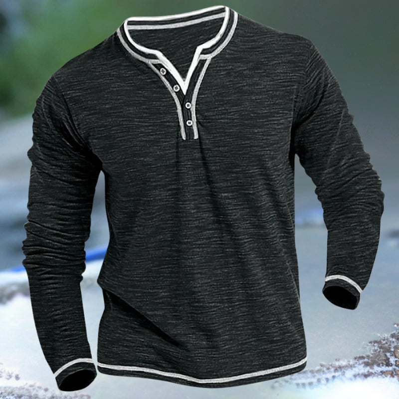 Men's long sleeve henley top soft cotton casual wear - versatile everyday jumper for relaxed outings