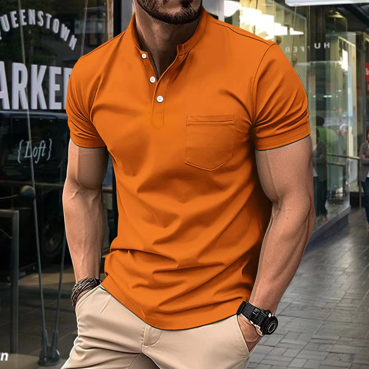 Men's half collar polo shirt - versatile casual wear with lightweight fabric