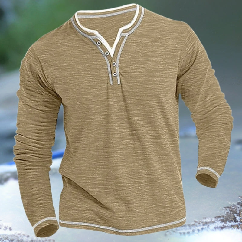 Men's long sleeve henley top soft cotton casual wear - versatile everyday jumper for relaxed outings