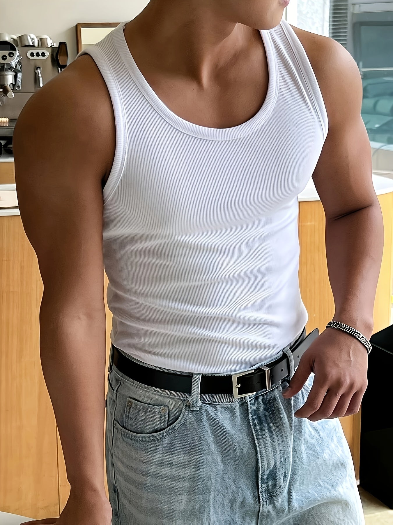 Men’s summer tank top - breathable ribbed vest for casual wear
