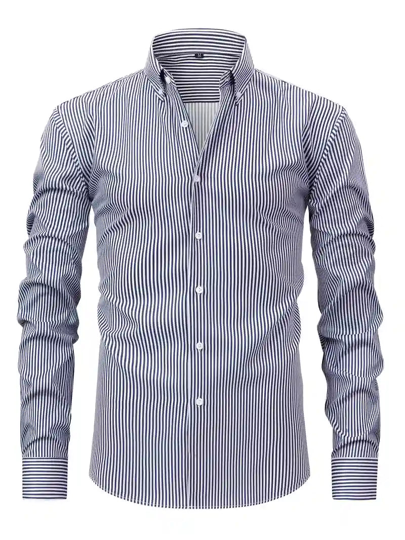 Men's long sleeve striped shirt - classic tailored fit for office and casual wear