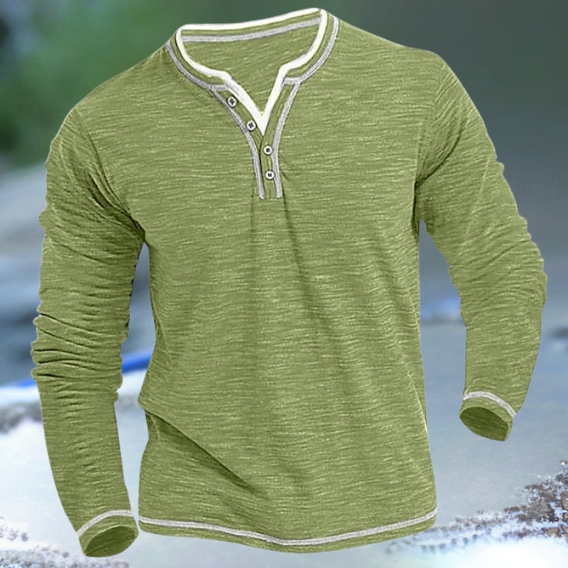 Men's long sleeve henley top soft cotton casual wear - versatile everyday jumper for relaxed outings
