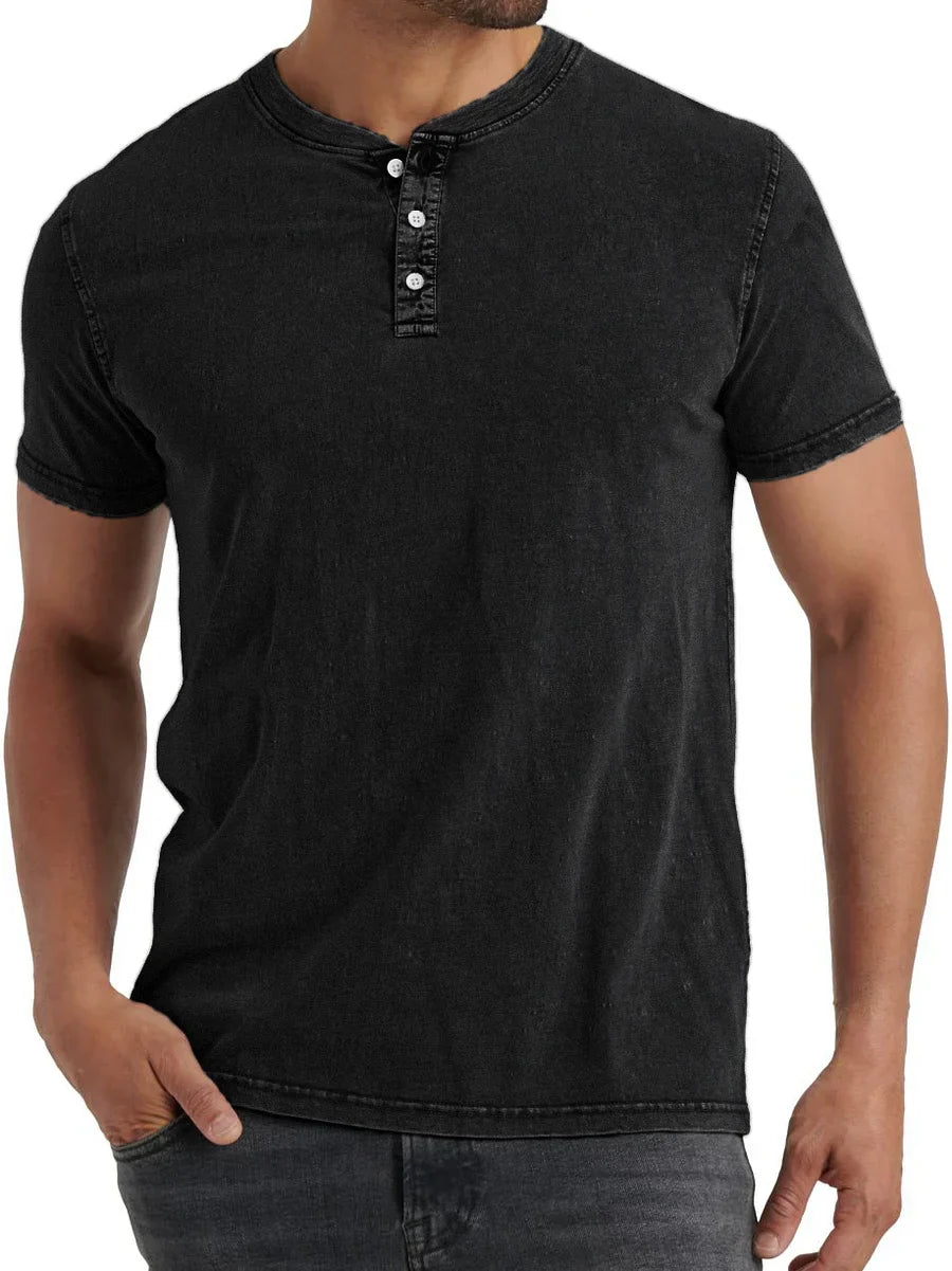 Men's denim henley t-shirt relaxed casual top - versatile stylish fit for everyday wear