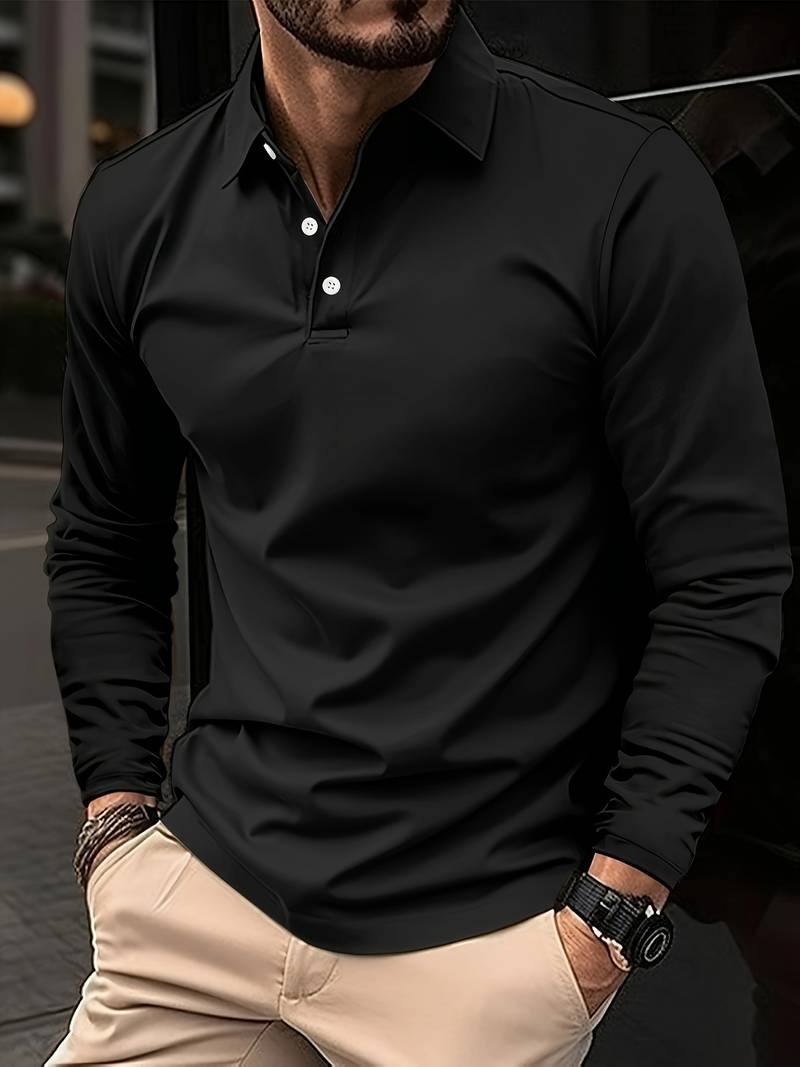 Men's lightweight long sleeve polo shirt - versatile and stylish everyday attire