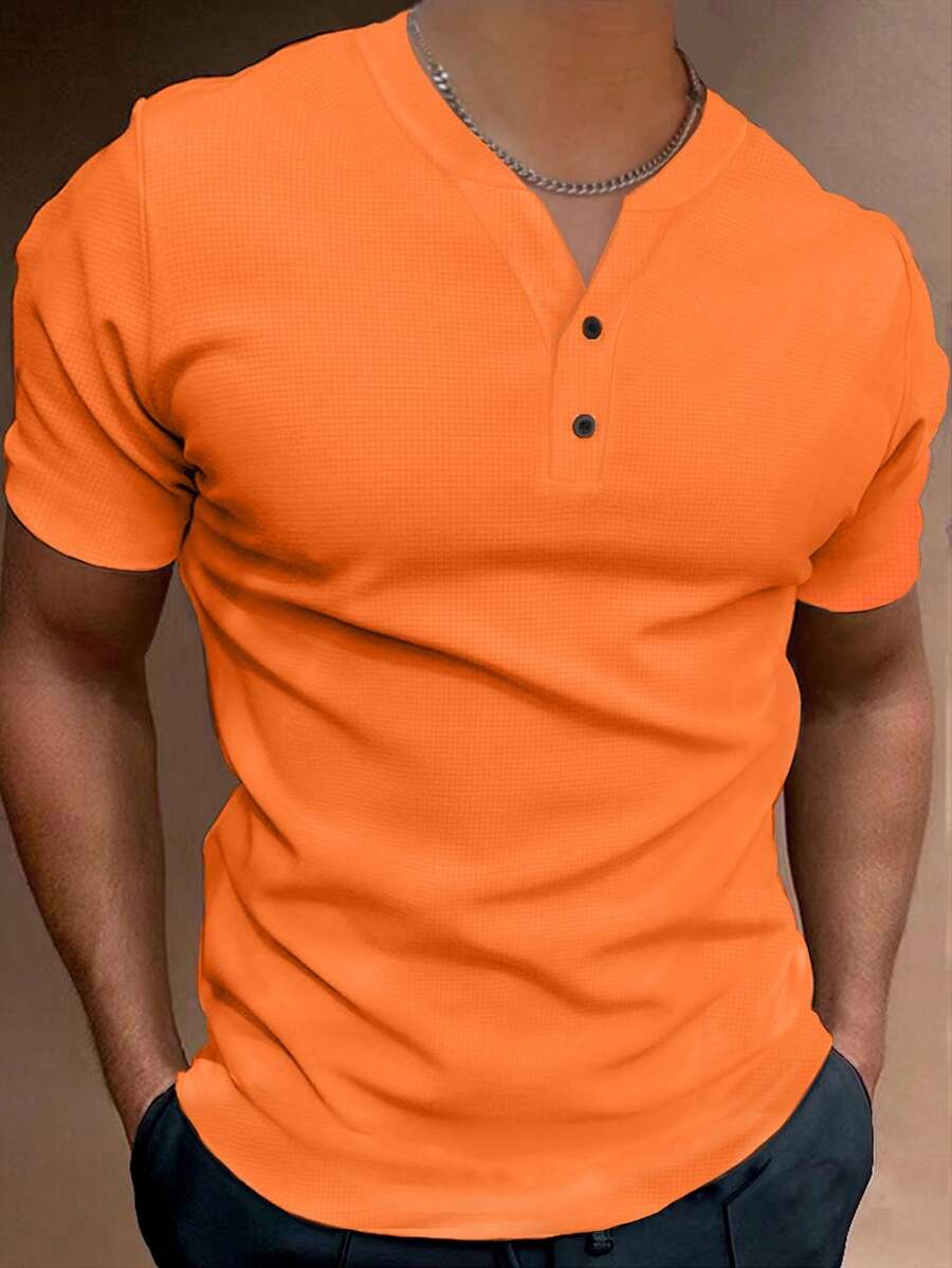Men's polo shirt notched neck casual attire - orange everyday stylish t-shirt