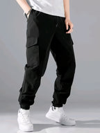 Men's cargo pants durable utility joggers navy blue casual wear - multi-pocket design, comfortable fit