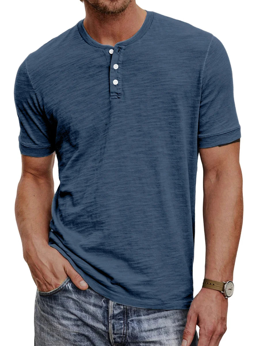 Men's henley t-shirt - lightweight cotton blend top for casual everyday wear