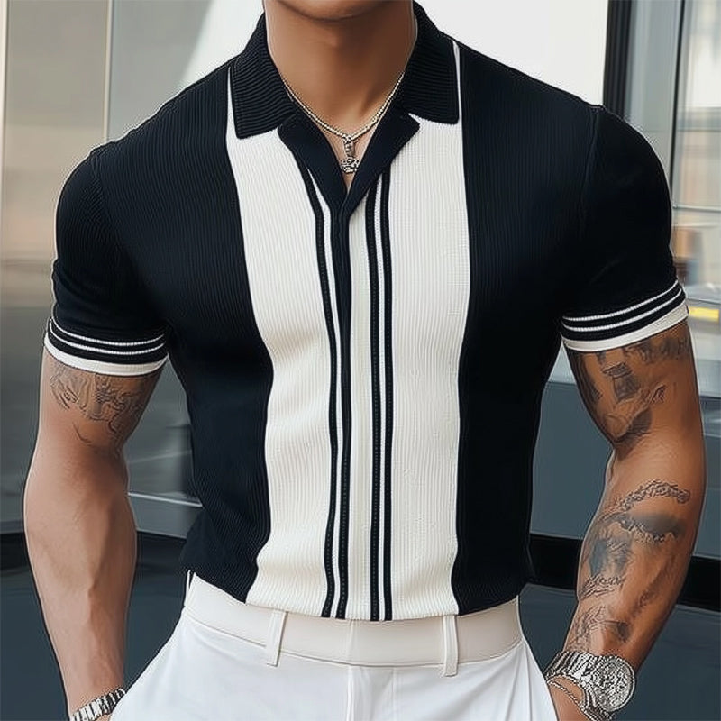 Men's short sleeve knitted polo shirt lightweight casual wear - sophisticated summer style for social gatherings