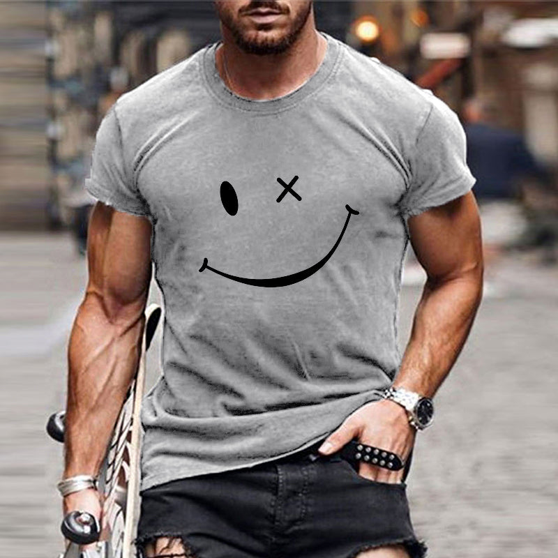 Men's vintage graphic t-shirt - retro smiley print round neck tee