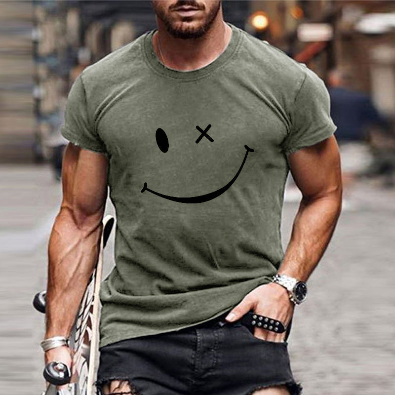 Men's vintage graphic t-shirt - retro smiley print round neck tee
