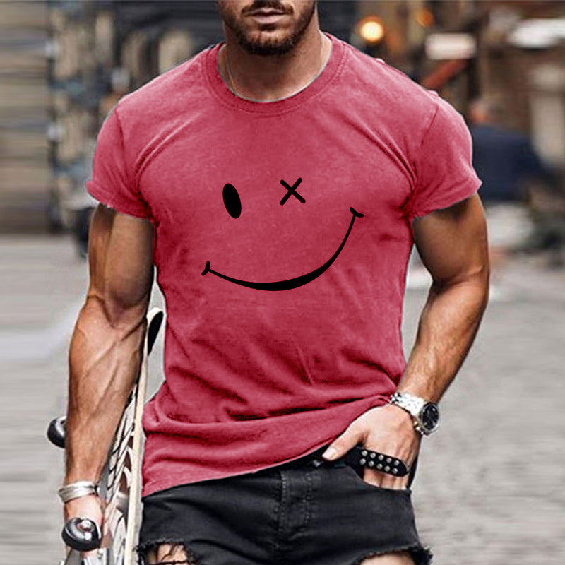 Men's vintage graphic t-shirt - retro smiley print round neck tee