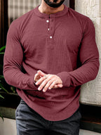Men's long sleeve henley t-shirt versatile cotton blend top - ideal for casual and office wear