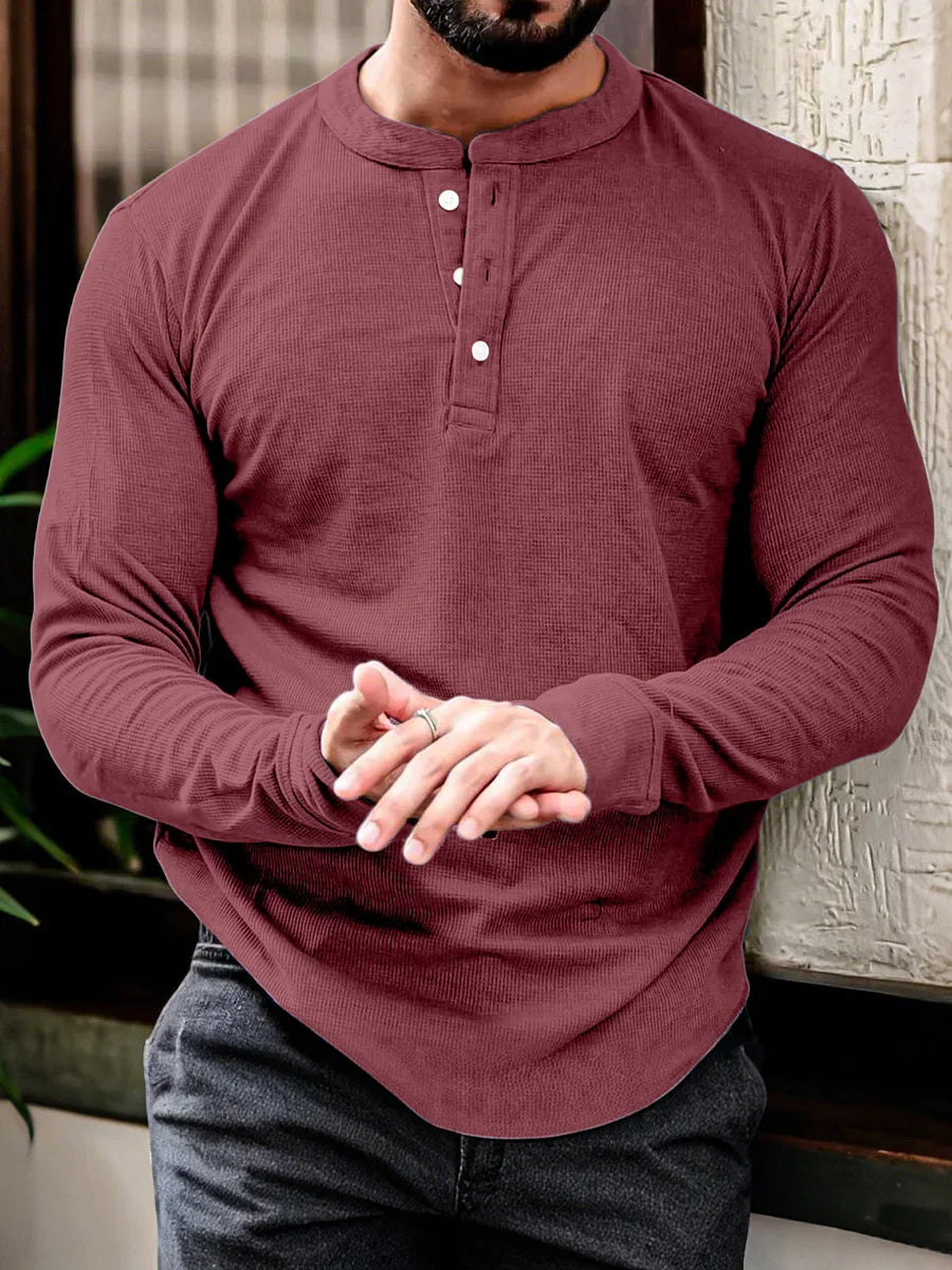 Men's long sleeve henley t-shirt versatile cotton blend top - ideal for casual and office wear