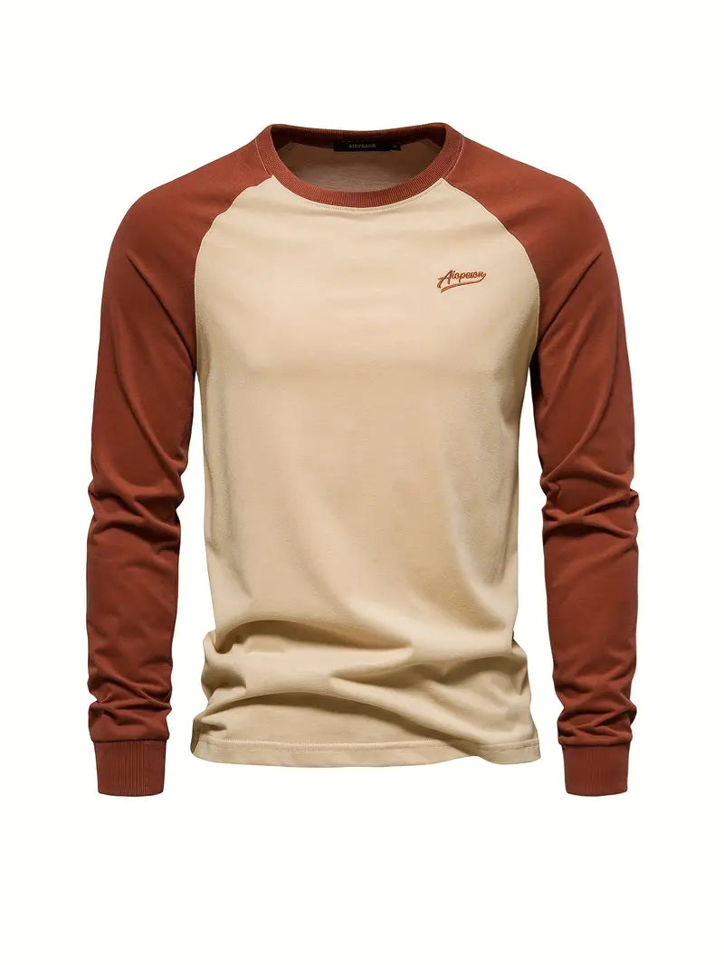 Men's long sleeve t-shirt cozy casual wear - stylish raglan tee, soft fabric