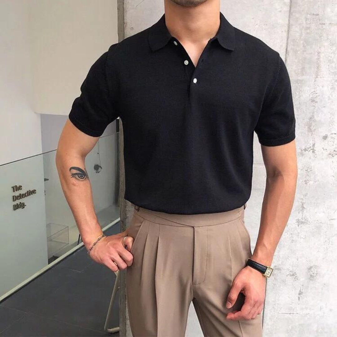 Men's polo shirt lightweight casual attire - short sleeve knit top for everyday wear
