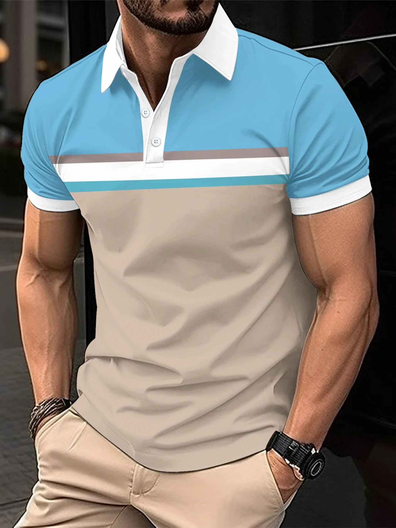 Men's polo shirt modern striped design - relaxed office and casual attire