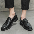 Men's low shoes elegant leather loafers - sophisticated office & evening wear