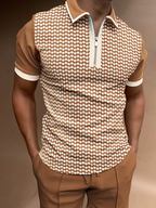 Men's zip neck polo shirt contemporary casual wear - premium fabric short sleeve top for smart-casual outings
