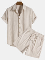 2-piece men’s short sleeve set - ribbed shirt and shorts combination