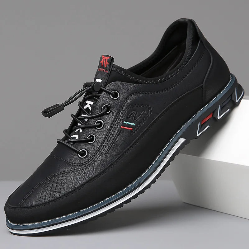 Men's casual leather shoes - sleek lace-up design for everyday wear, stylish footwear