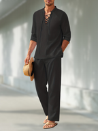 2-piece men's casual set lightweight beach attire - stylish t-shirt and trousers for relaxed days