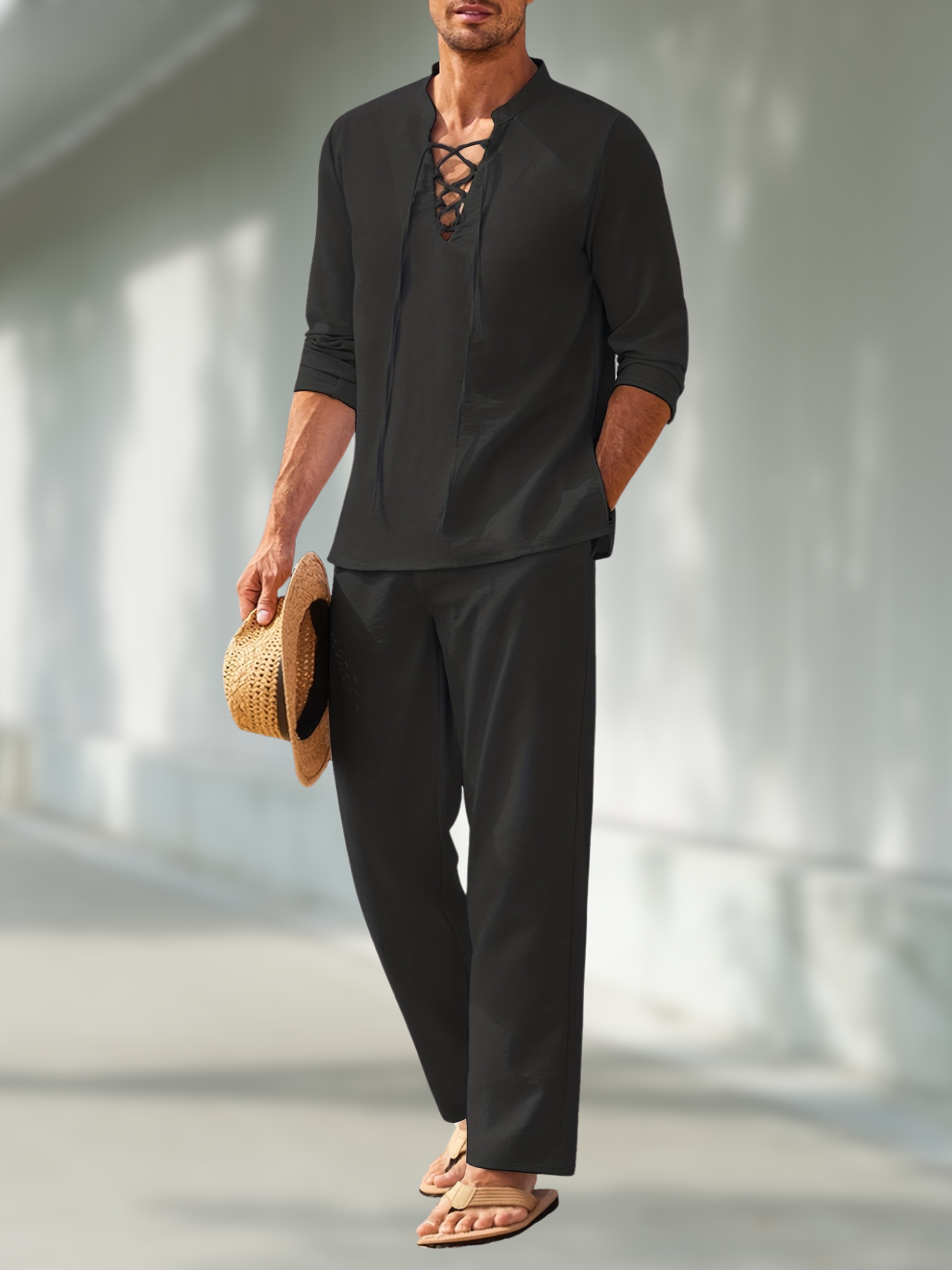 2-piece men's casual set lightweight beach attire - stylish t-shirt and trousers for relaxed days