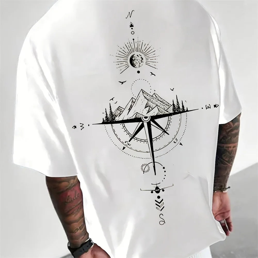 Men's graphic tee with unique compass design - casual adventure wear for men