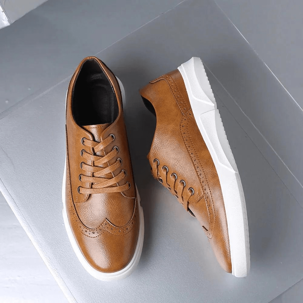 Men's leather sneakers - modern athletic trainers for casual wear - stylish design, durable material