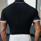 Men's short sleeve knitted polo shirt lightweight casual wear - sophisticated summer style for social gatherings