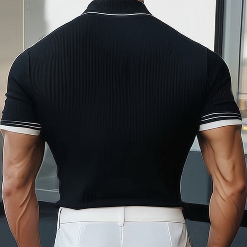 Men's short sleeve knitted polo shirt lightweight casual wear - sophisticated summer style for social gatherings