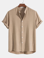 2-piece men's linen trousers and short sleeve shirt set - casual summer attire