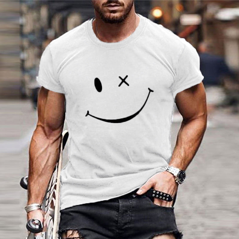 Men's vintage graphic t-shirt - retro smiley print round neck tee