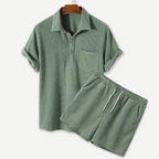 2-piece men's waffle polo & shorts set - cozy casualwear for relaxed days