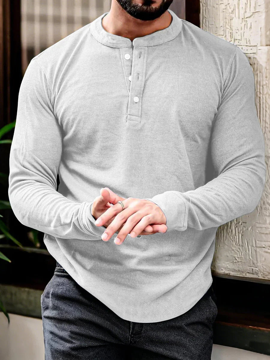 Men's long sleeve henley t-shirt versatile cotton blend top - ideal for casual and office wear