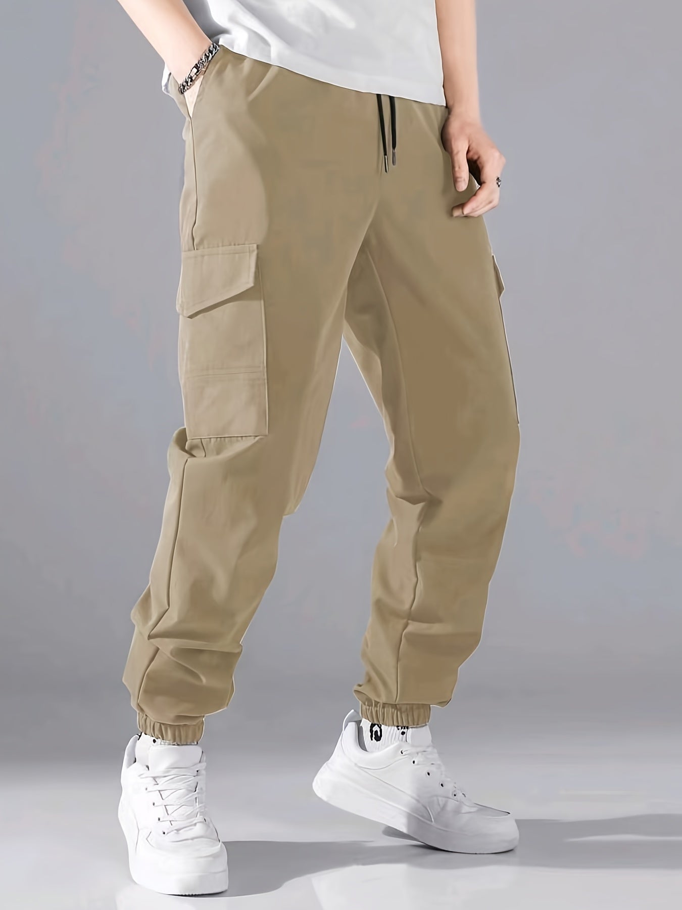 Men's cargo pants durable utility joggers navy blue casual wear - multi-pocket design, comfortable fit