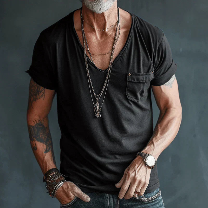 Men's v-neck t-shirt with pocket - contemporary short sleeve top for everyday comfort