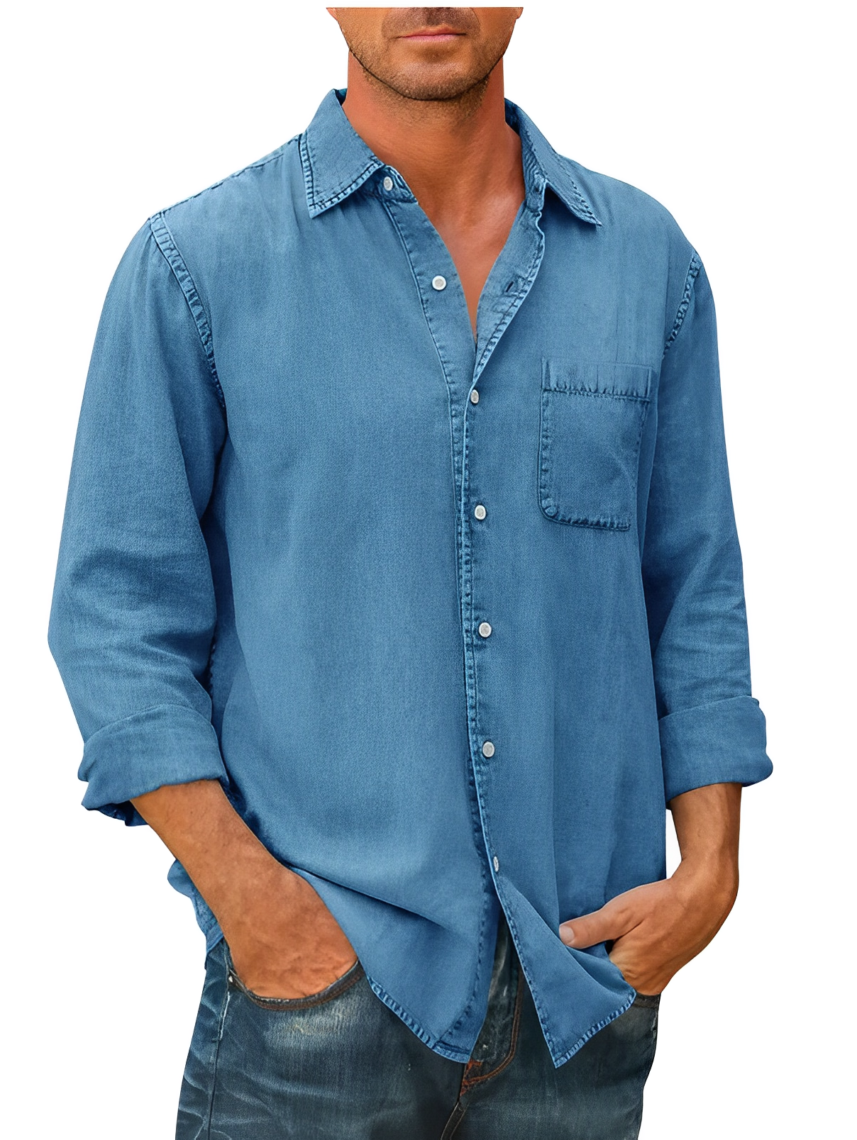 Men's casual shirt relaxed fit long sleeve top - versatile design for everyday wear