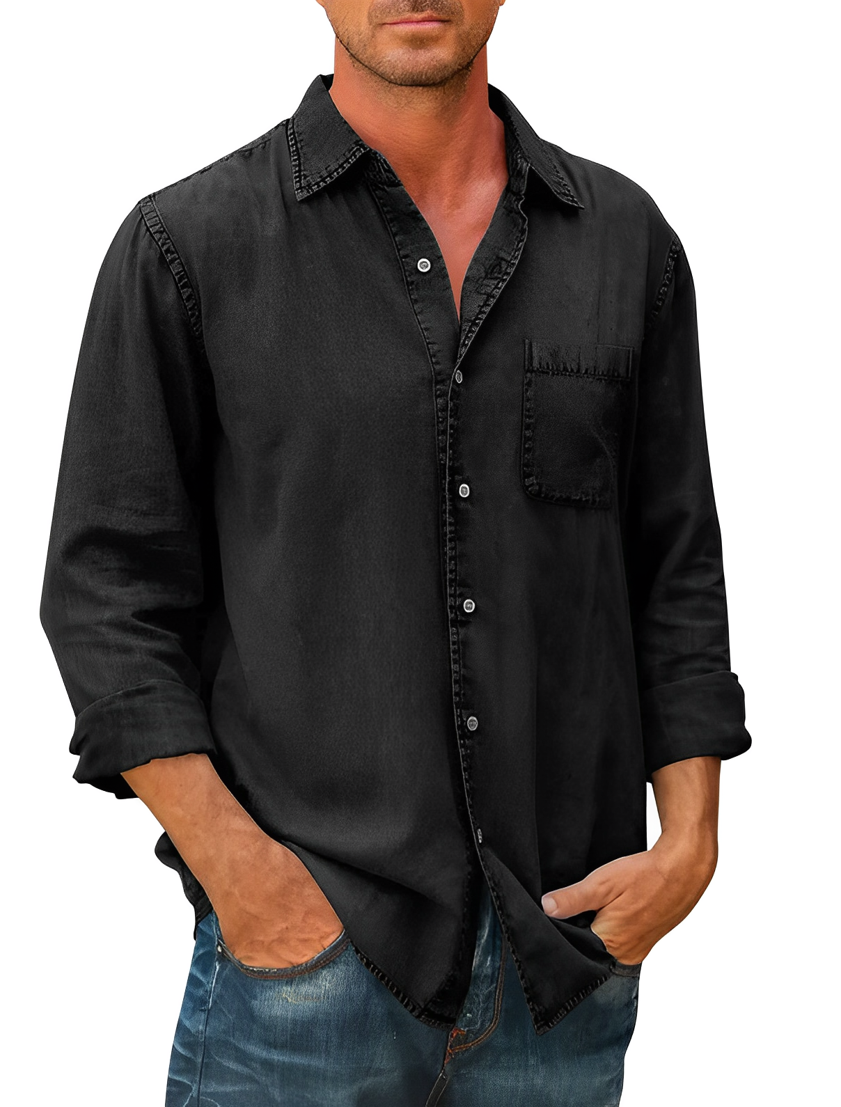 Men's casual shirt relaxed fit long sleeve top - versatile design for everyday wear