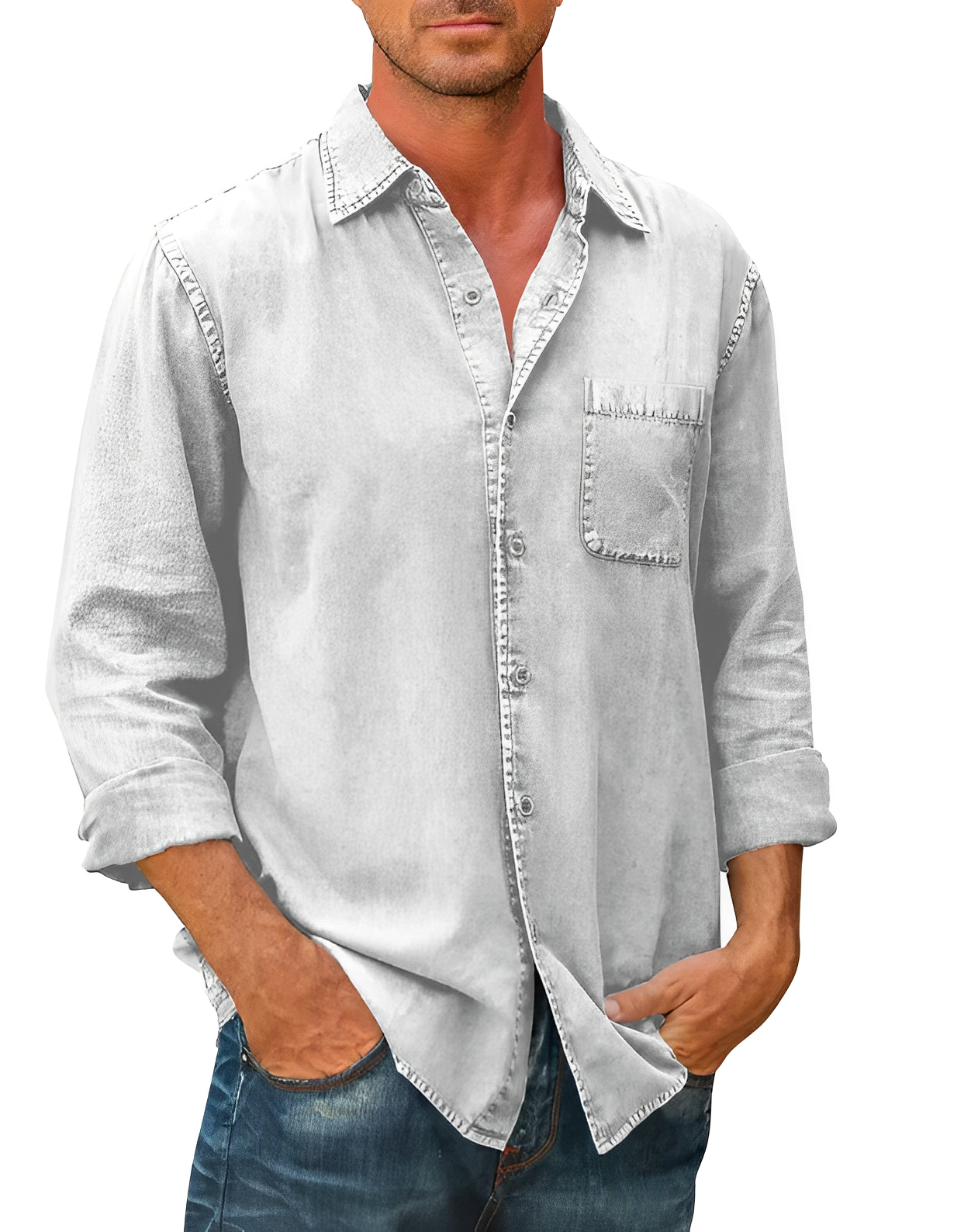 Men's casual shirt relaxed fit long sleeve top - versatile design for everyday wear