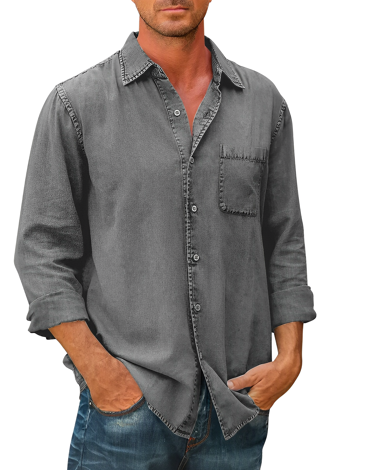 Men's casual shirt relaxed fit long sleeve top - versatile design for everyday wear