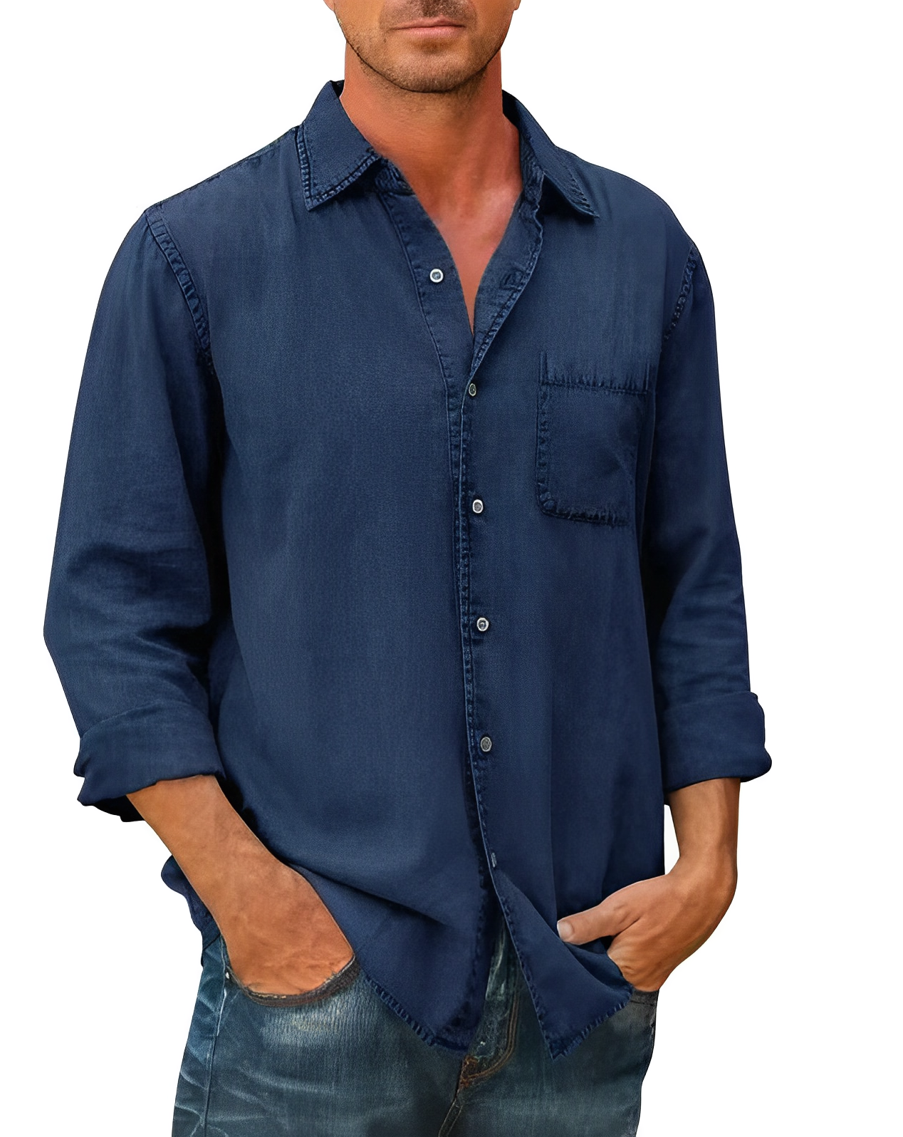 Men's casual shirt relaxed fit long sleeve top - versatile design for everyday wear