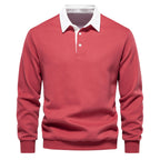 Men's polo neck sweatshirt versatile long sleeve pullover - quality cotton casual attire